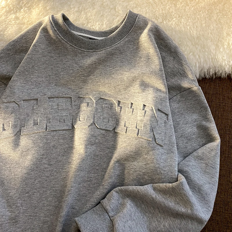 New Custom SweatShirt 3D Emboss Print Vintage Crew Neck Sweater Embossed Logo Sweatshirt