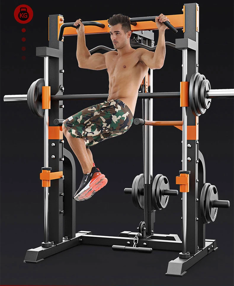 
Home Body Building Cable Crossover Multifunctional Power Cage Squat Rack With Weight Lifting Bench and Pull Up Bar 