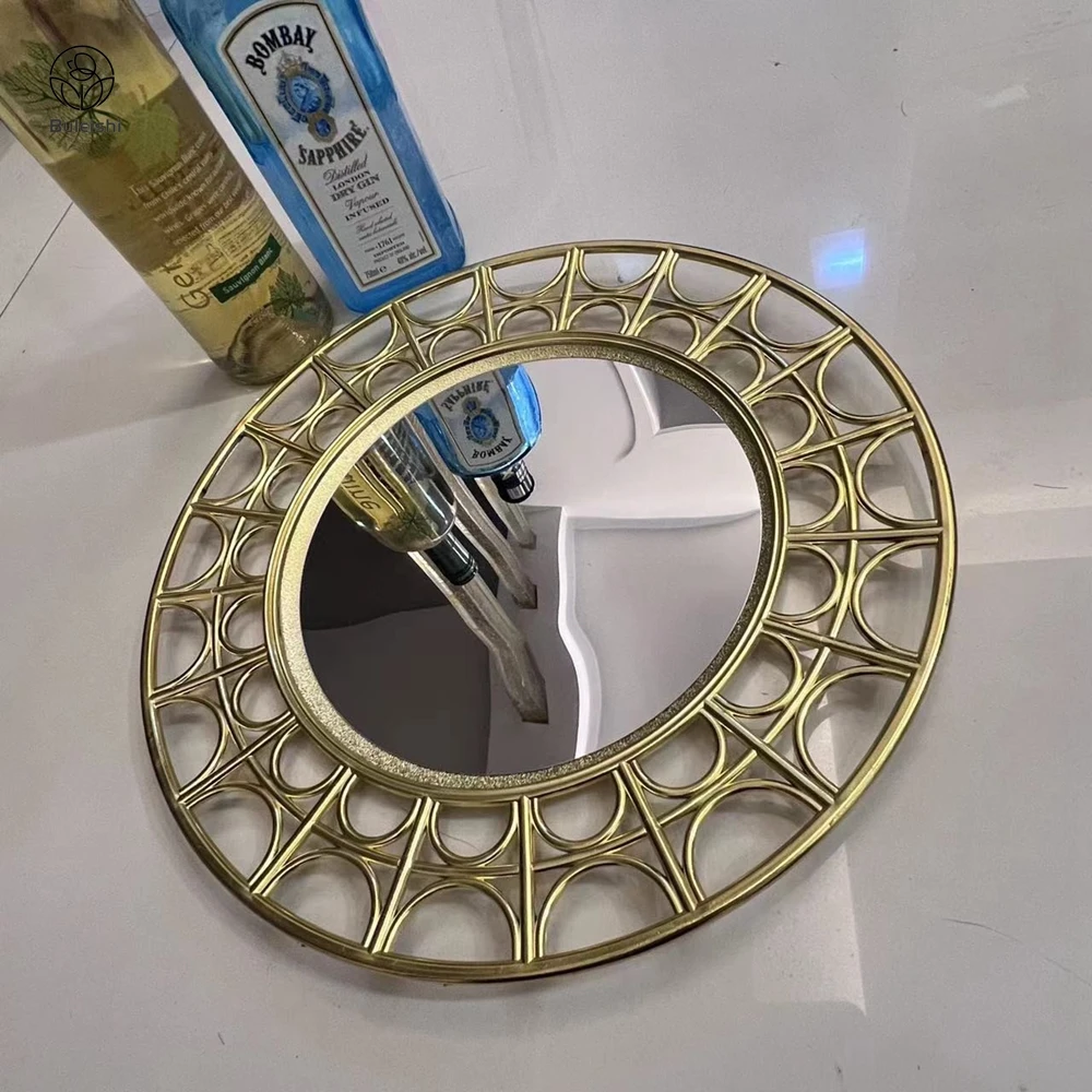 Rosy Gold Geometry Mirror Glittering Charger Plate Reusable Dish Plastic Charger Plate