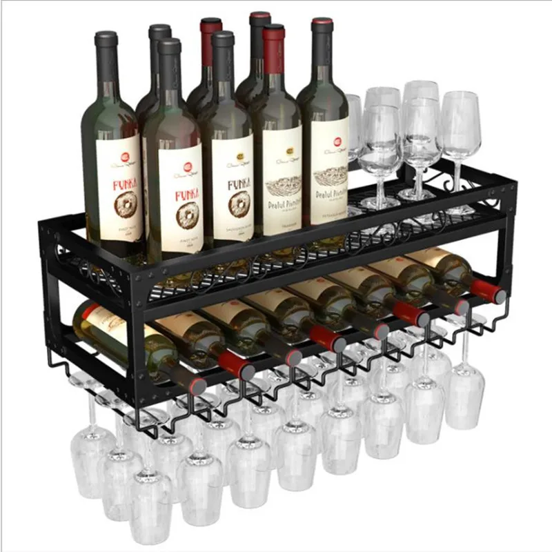 Wall-Mounted Bar Wall Bottle Shelf Hanging Rack Upside Down Red Wine Glass Holder