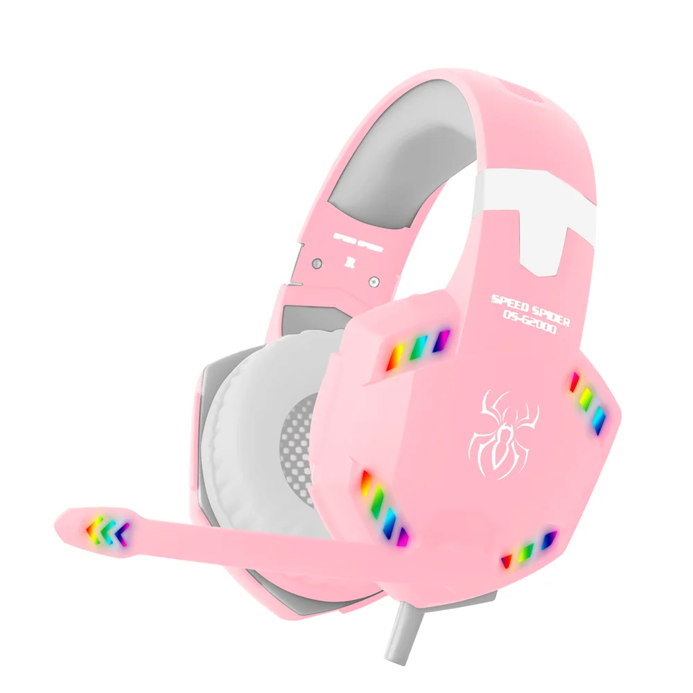 Girls Pink Gaming Headset LED Pro Gamer Headphones with Mic for PC Laptop PS4