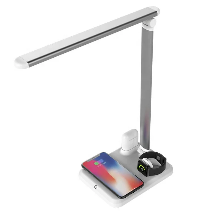 Qunhui QI Standard Wireless Charging LED Desk Lamp With Type-C USB Charging Port Adjustable Brightness Student Table Lamp