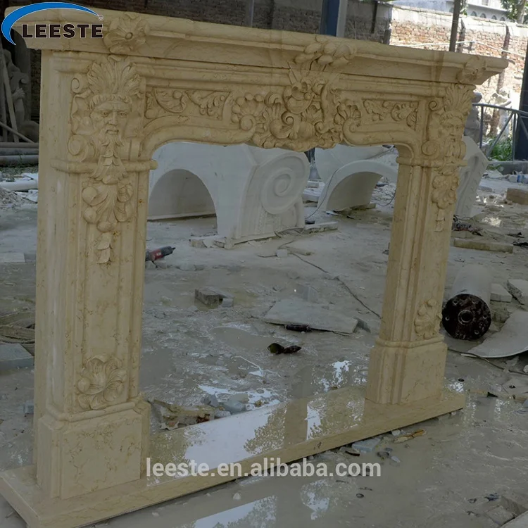 New designs cheap price handcarved Beige hearth Marble Fireplace surround