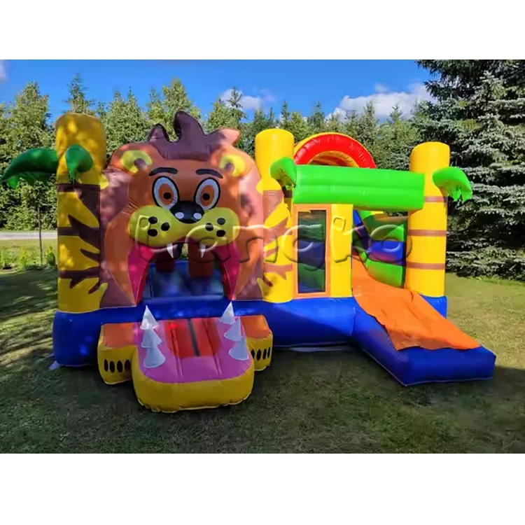 Commercial inflatable bouncer with slide jungle lion bounce house combo hot sale jumping bouncy castle for party rentals