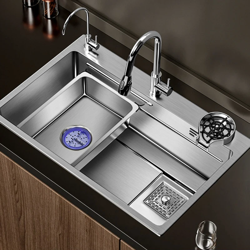 Single Bowl Kitchen Sink Brushed Silver Stainless Steel Nano Finish Square Shape Undermount Installation Three Includes Faucet