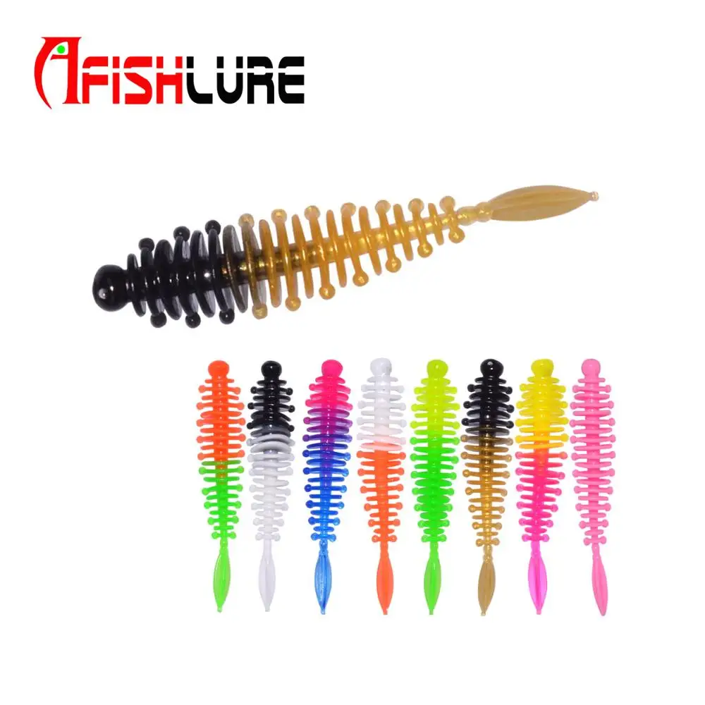 
Double Color Pin Tail Soft Worm Lures 55mm 1.2g 15pcs a Bag Mini Single Tail Soft Lure Baits for Trout 