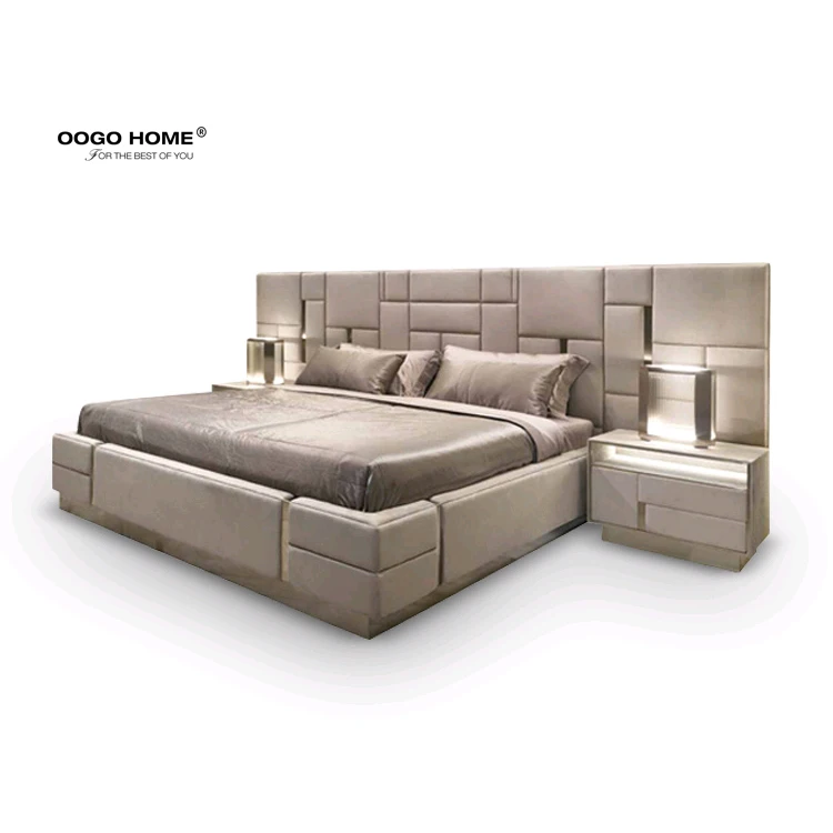 Italy Style Modern Luxury Bedroom Top Genuine Leather Wedding  Beds 1.8 m Double Bed