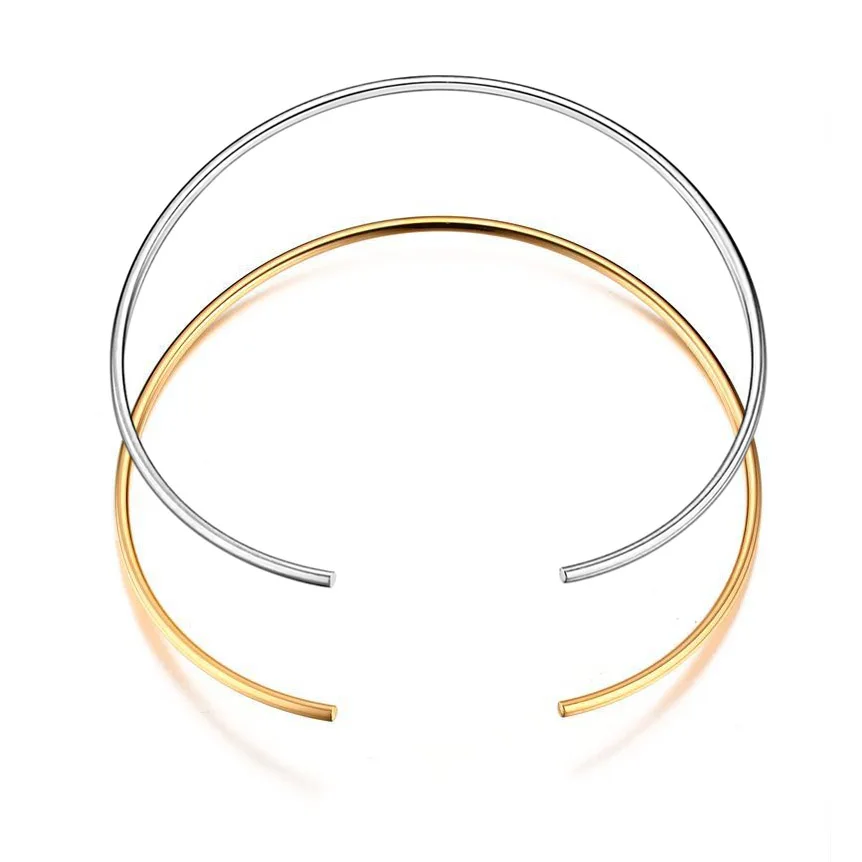 Thin Steel Wire Choker Collar Necklace 18K Gold Plated Stainless Steel Metal Collar Choker Statement Open Necklaces for Women