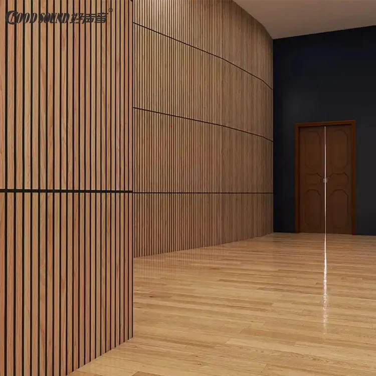 GoodSound Mdf Acoustic Panel And Walnut Veneer Mdf Slats Composited Akupanel Wood Acoustic Wall Panels