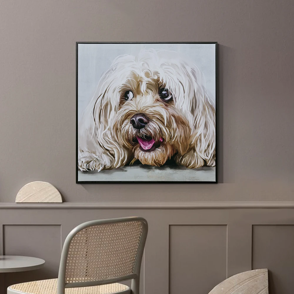 
Square 20 inches black framed art pug-dog lie on the ground art print canvas animal lovely pet art decor canvas 