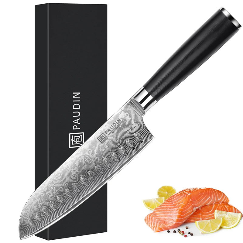 7 Inch High Quality 67 Layer Damascus Steel With Ergonomic Black G10 Handle Santoku Knife Kitchen Chef Knife