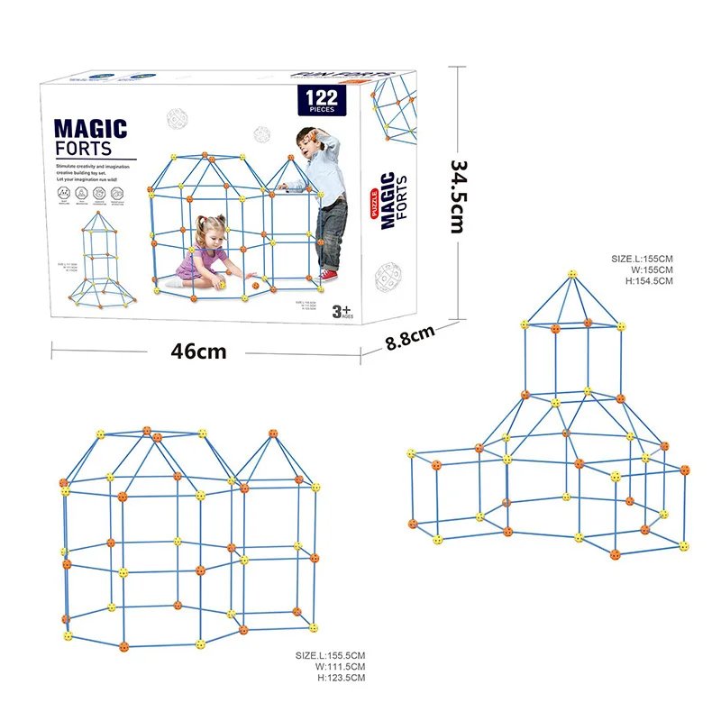 ENJOYSTAR 122PCS Assemble Building Castles Tunnel Play Tent Toy Set For Kid 69PCS In-outdoor Creative DIY Fort Construction Kit