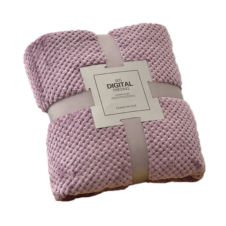 Popular in Northern Europe Custom Fuzzy Pineapple Plaid plush solid knitted Flannel Polyester blanket throw