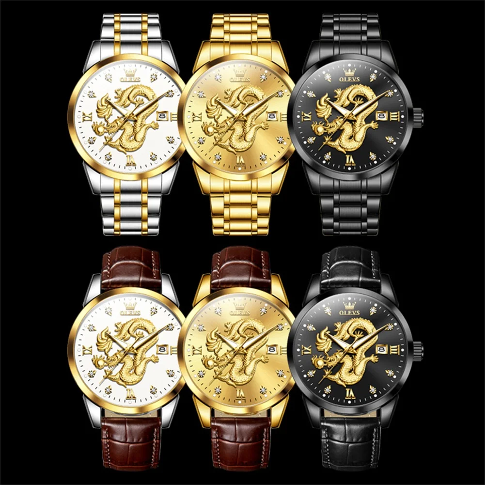 OLEVS 3619 OEM Reloj De Dragon Real 3D Custom Water Resistant Draken Horloge Gold Dragon Watch Men