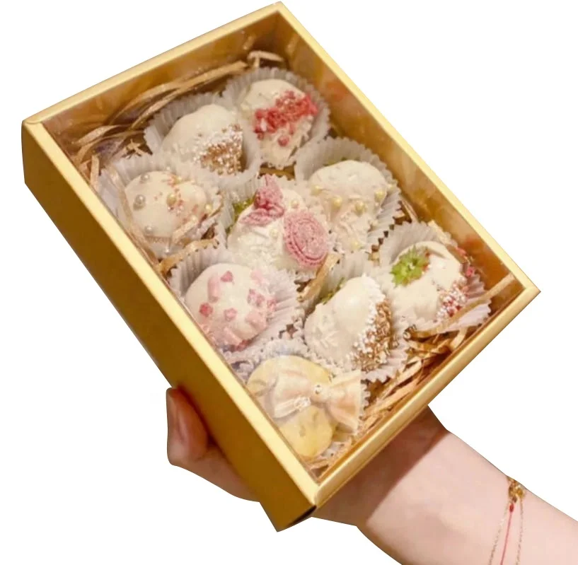 Wholesale custom transparent clear window truffle bar candy display packaging chocolate covered strawberry box with clear lid