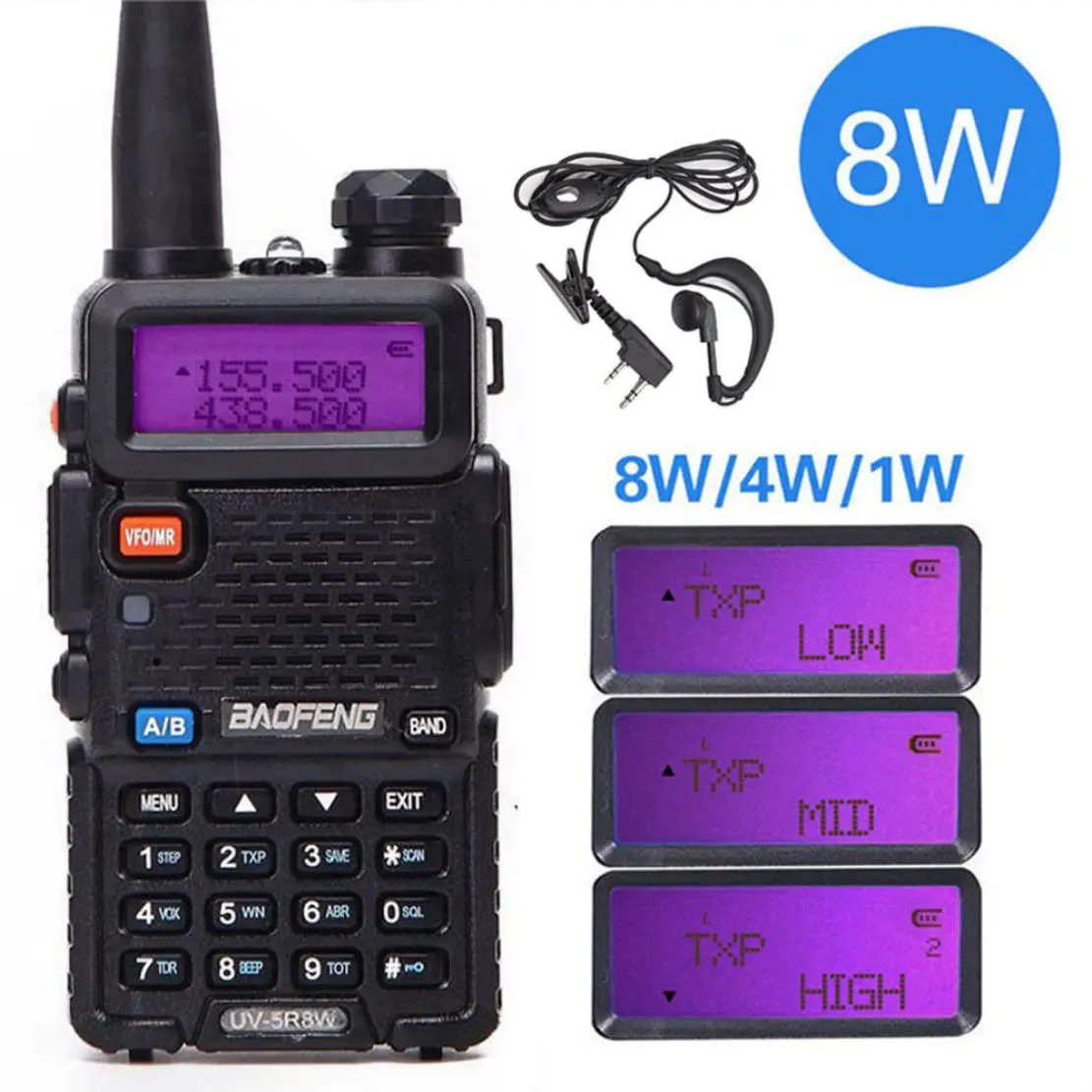Baofeng UV 5R 8W High Power 8 Watts powerful Walkie Talkie long range 10km VHF/UHF dual Band Two Way Radio pofung uv5r hunting