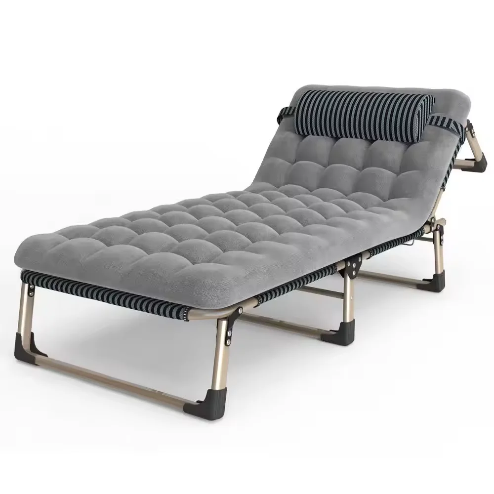 Multi-Purpose Portable Nap Recliner Foldable Lounge Chair with Foam Mattress Adjustable Camping Bed Relaxing Folding Metal Bed