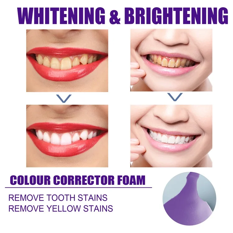 Wholesale whitening Purple v34 Teeth Color Corrector Tooth Stain Removal Foam Toothpaste For Home use