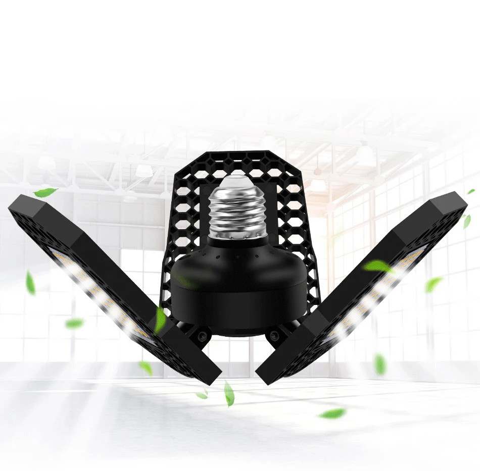 40 Вт 60 Вт 80 Вт E26 E27 деформируемая лампа Tribright, гаражное освещение с 3 листьями, потолочные светодиодные лампы