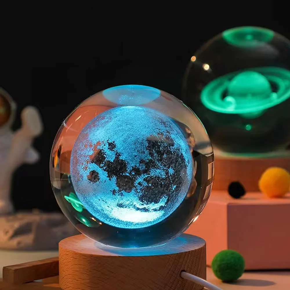 3D Art Crystal Ball Night Lamp Luminous Crystal Ball Decoration Solar System Led Night Lights Desktop Home Decor