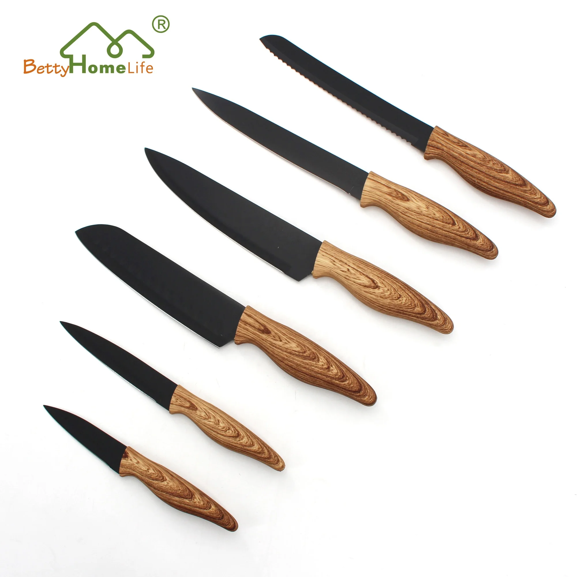 6 Pieces Cooking Stainless Steel Chef Knife Kitchen Knife Set Knife  With Nonstick Blade and Soft Handle