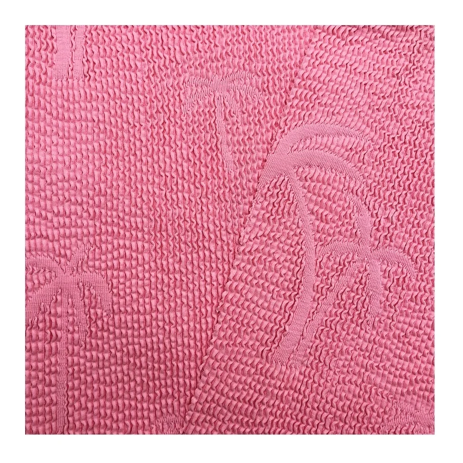 XA3463-TR recycled textured pattern palm tree knitted seersucker crinkle swimwear bikini fabric elastic 4 way stretched