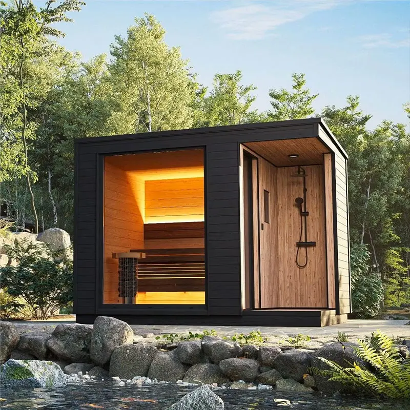Modern Design Solid Wood Red Cedar Outdoor Steam Sauna 6kw Stove Wet Steam for 1-6 People Price