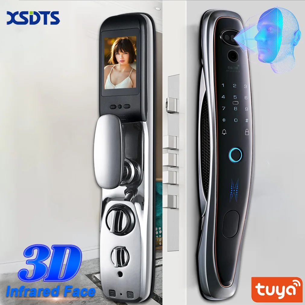3D Face Recognition Lock Security Digital Smart Door Lock  With Tuya Smart Life Password Fingerprint Key Card Unlock