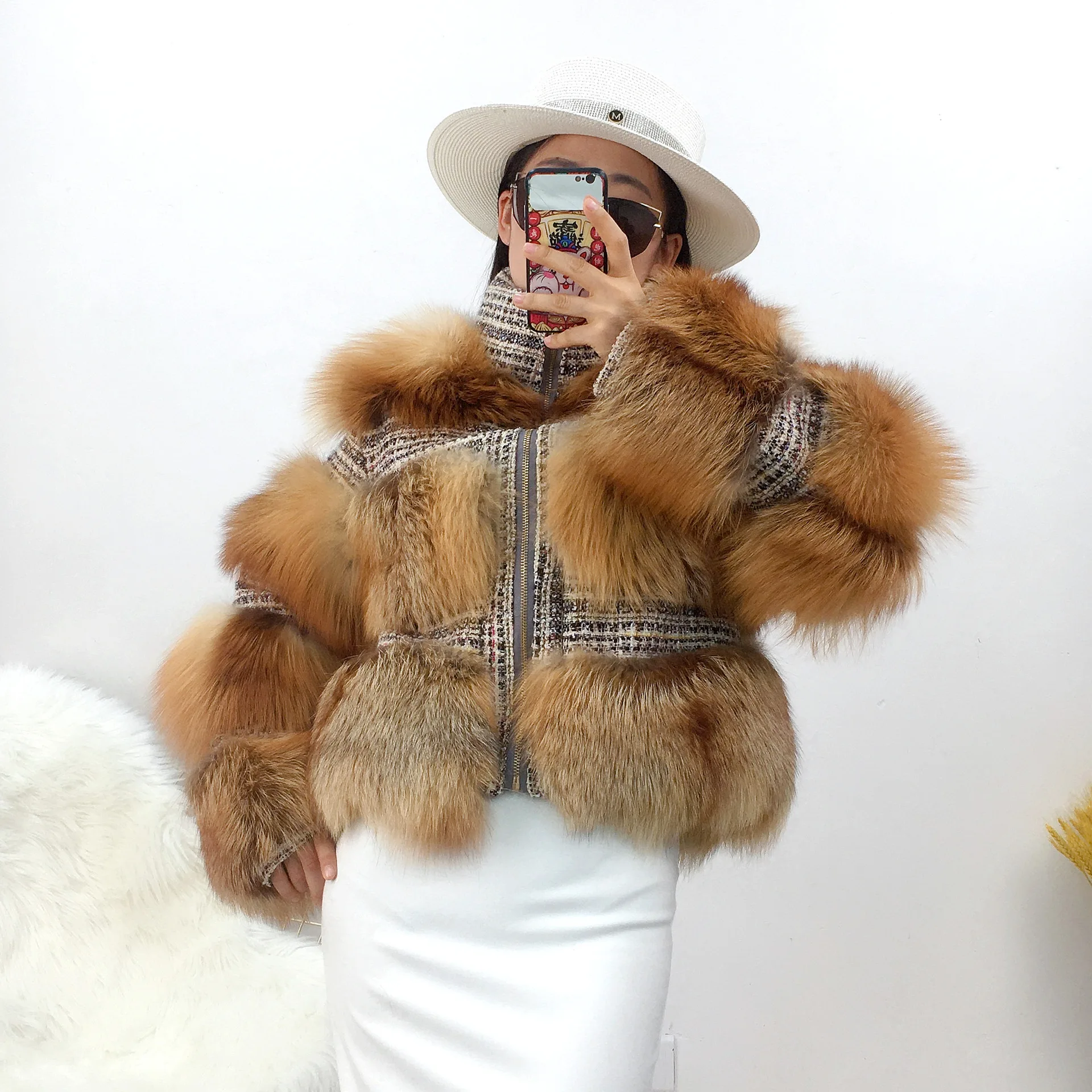 Новый дизайн 2021, женская одежда, короткая куртка из лисьего меха, Женское зимнее кожаное пальто из натурального меха