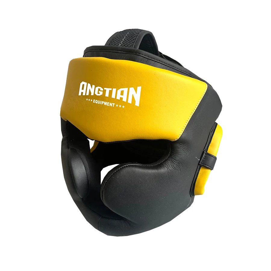 ANGTIAN wholesale leather mma muay thai training head gear professional boxing head guard