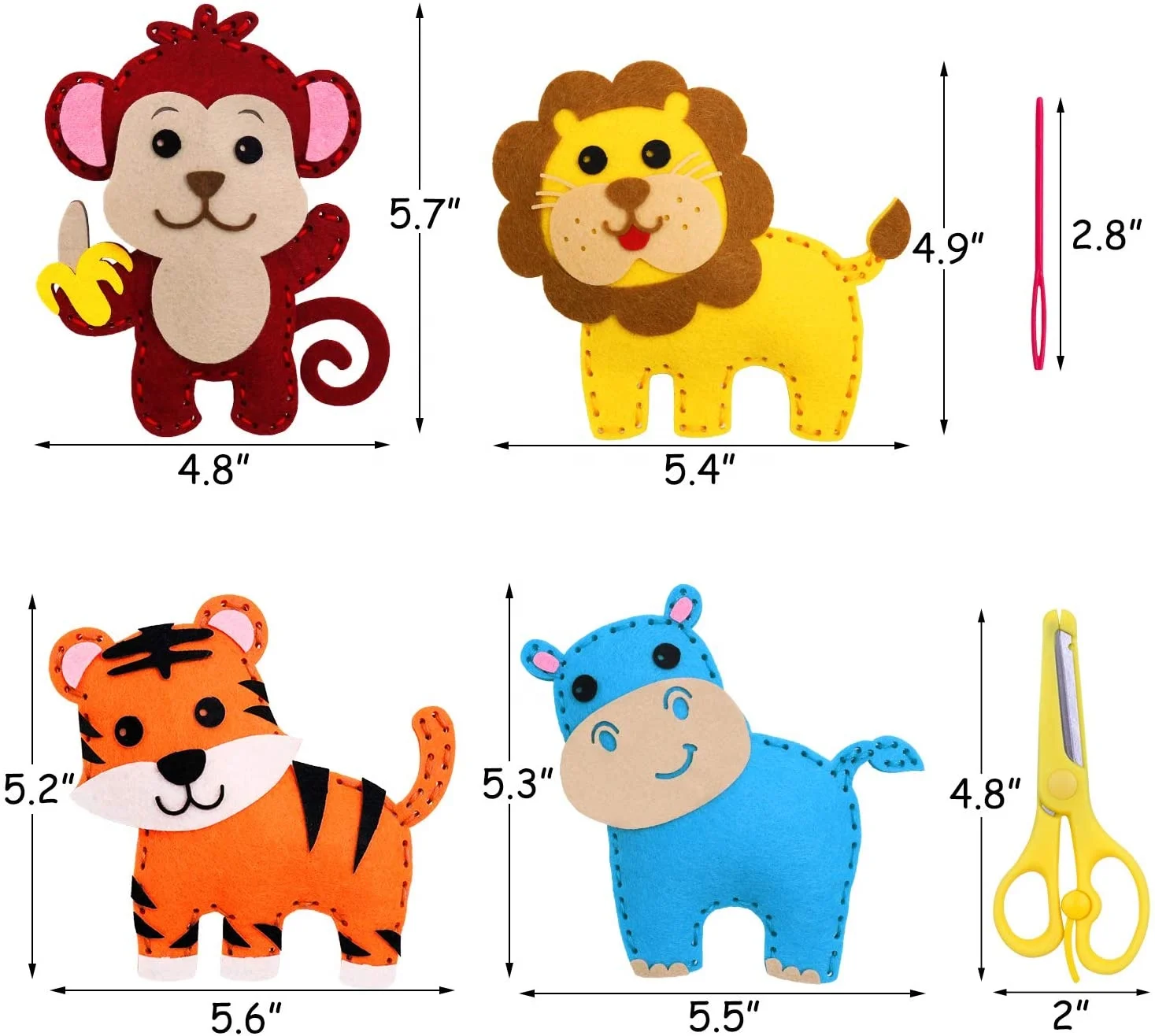 Safari Jungle Animals Sewing Kit Zoo Felt Animal DIY Crafts for Girls and Boys Educational Nursery Sewing for Kids Art Craft Kit