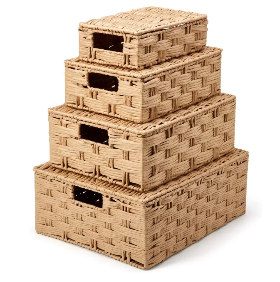 Wicker Storage Basket Box Built in Carry Handles Storage Organiser for Nursery Baby Clothes