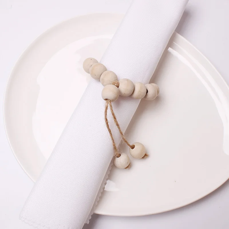 Christmas table decoration DIY wood beads napkin ring beads napkin buckle natural color round beads napkin ring