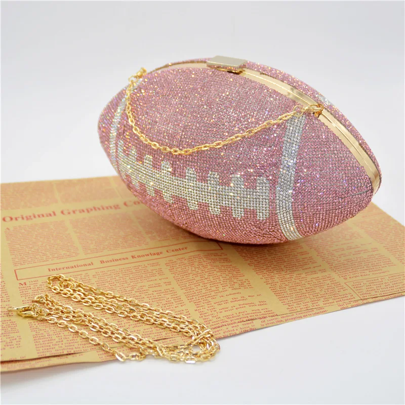 new arrivals Crystal Clutch Soccer Shaped Diamond bling Handbag Shoulder Bag Rhinestone American Football Clutch Purse