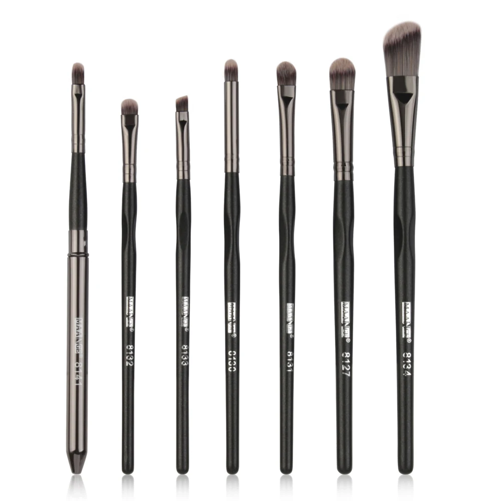 MAANGE Private Label Elegant brush 7pcs Custom Black Lip Angled Foundation Concealer Eyeshadow Eye Shadow Makeup Brush Se