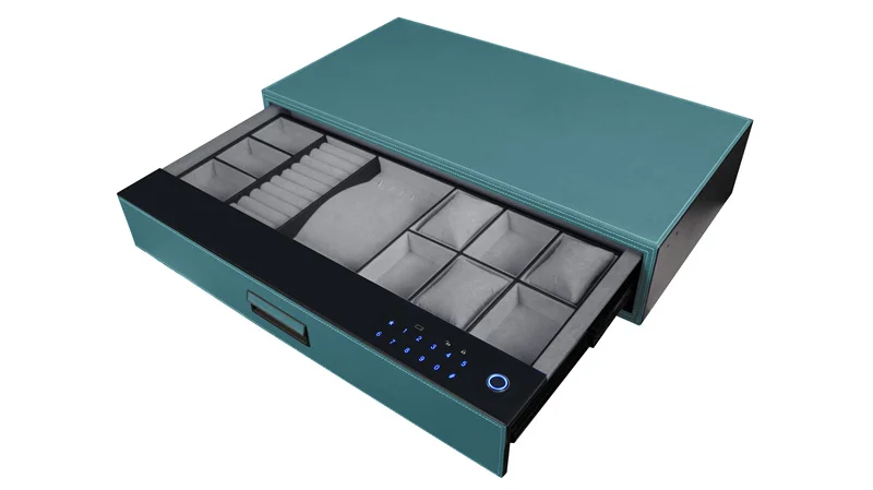 Automatic Pop Up Tempered Panel Smart Alloy Handmade Hidden Smart Fingerprint Leather Safe Box Password Lock Storage Drawers