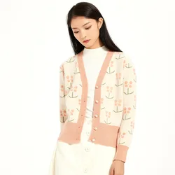 Custom V-neck Jacket Jacquard Base Slim Long Sleeve Oversized Knitwear Women Sweater Cardigan