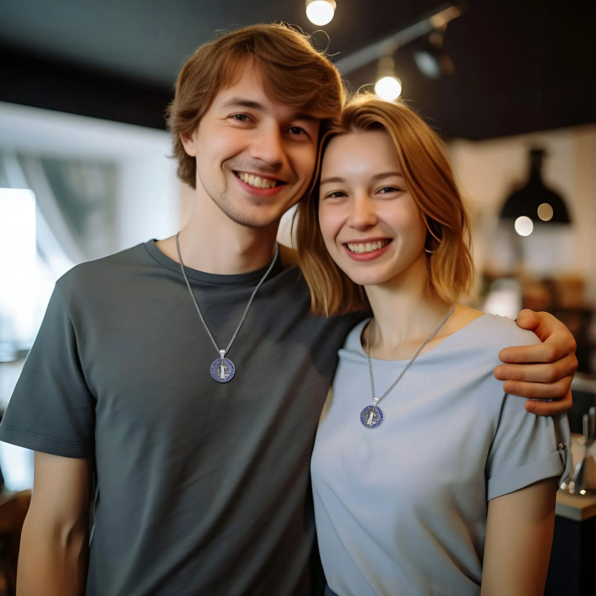 Changda blue enamel men 925 sterling silver amulet jewelry 3d religious pendant protectionsaint st benedict medal necklace