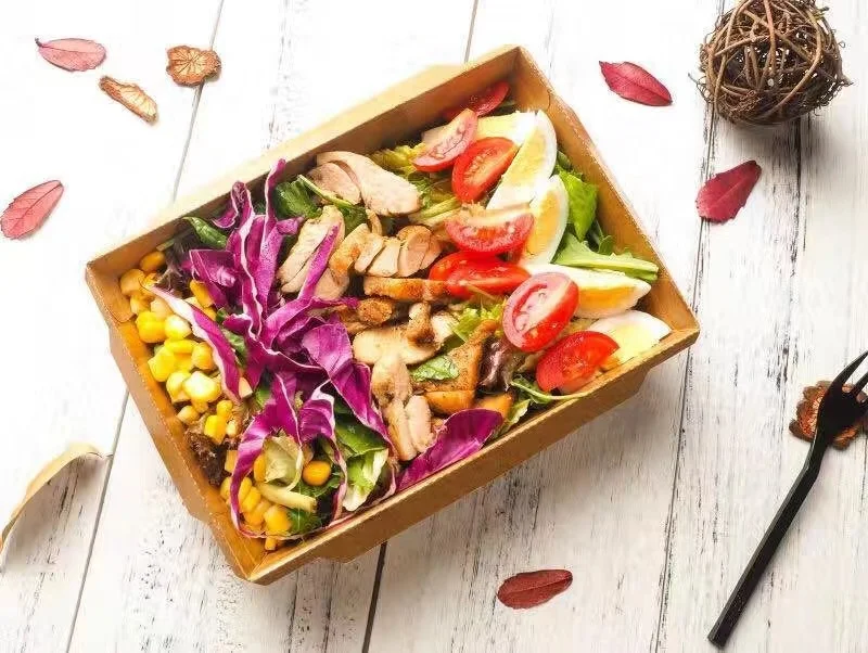 Food Grade kraft Paper food box with clear plastic cover for restaurant packaging box