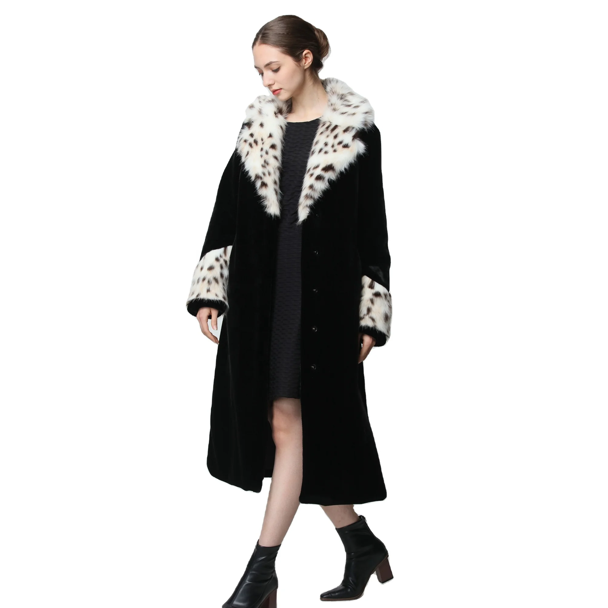 Timeless Featuring Lynx fur Collar Cuff Black Mink Fur Rope Luxurious Ladies Long Winter Fur Coat