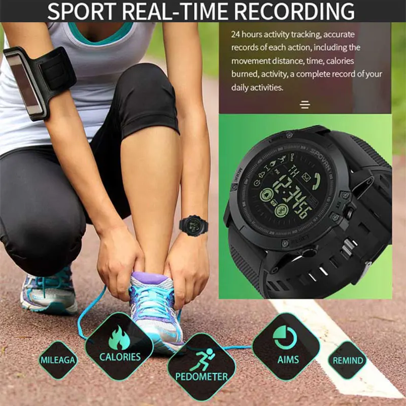 Spovan 5ATM Waterproof Fashion Sport Digital Smart Watch With Pedometer