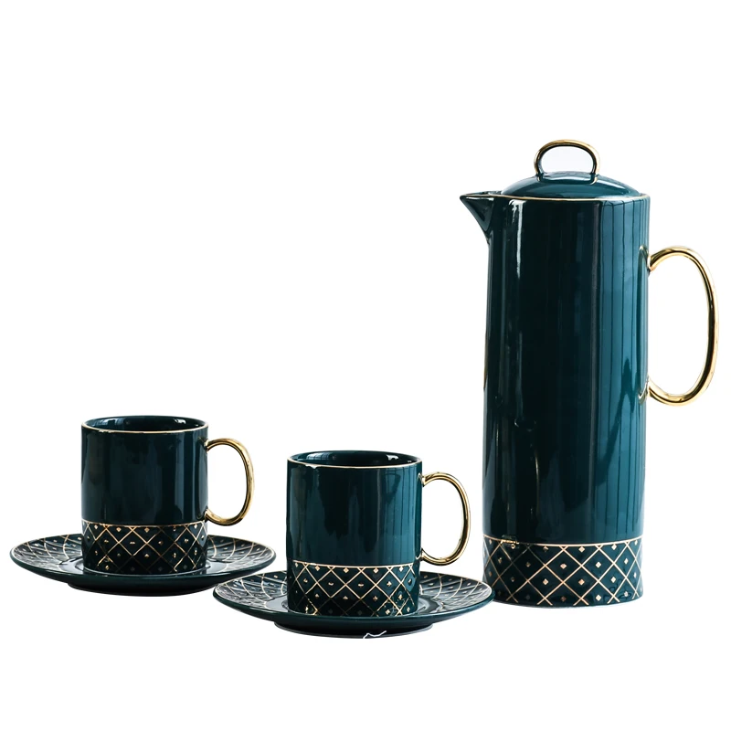 Королевские арабские керамические чайные наборы, наборы для сервировки чая с золотой ручкой, четыре арабских кофейных набора, чашки и блюдца, горшок