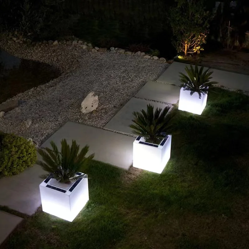 Patio Lights Led Outdoor Garden Planters Modern Led Flower Pots Hotel Street Large Rgb Color Remote Control Glow Led Flower Pot