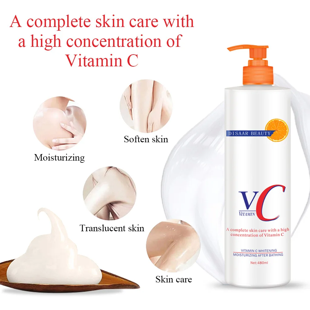 Best Low Moq 100% Organic Brightening Lightening Moisturizing Whitening Vegan Vitamin C Body Lotion for Black Skin