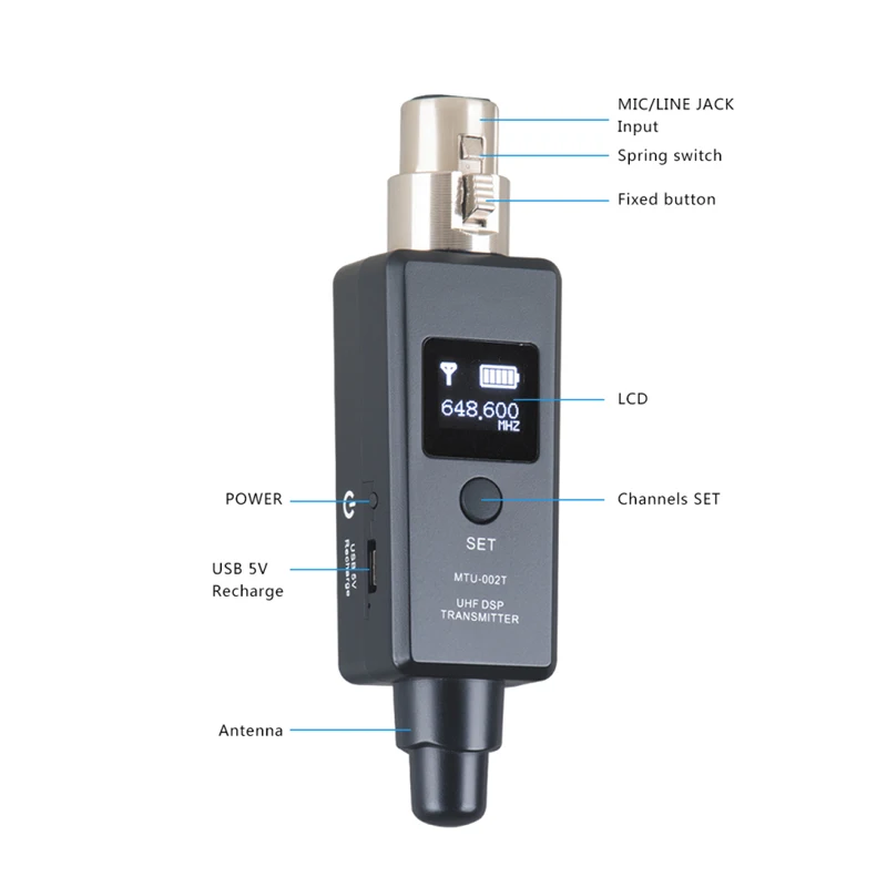 MUT-002 professional UHF wireless xlr speaker transmitter adaptor