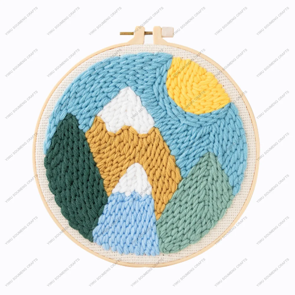 Landscape Spring Mountain With Snow Poke Embroidery Cross Stitch Poke Embroidery Hoop Punch Needle Embroidery Kit For Beginner