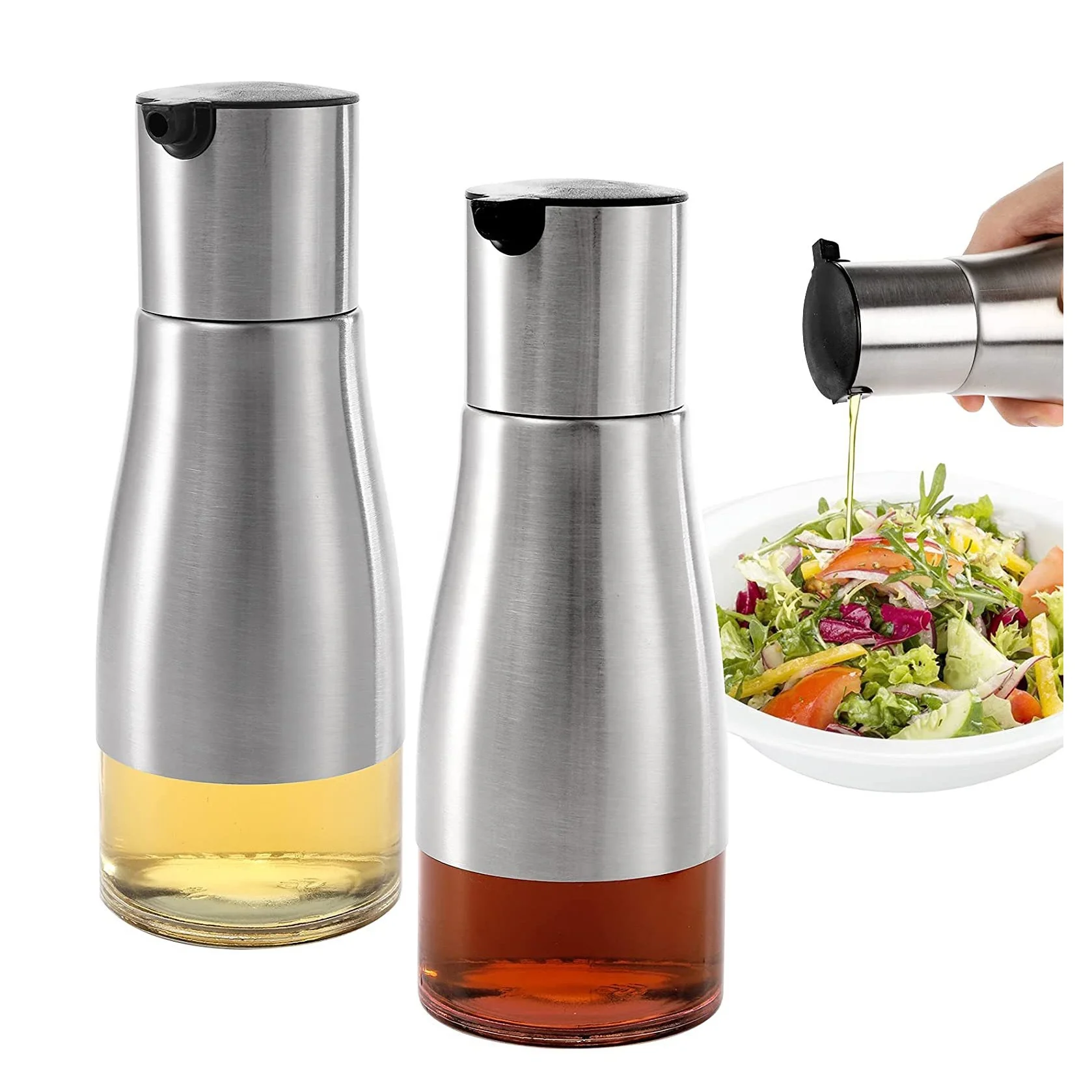 320ml Cooking Oil Dispenser Cruet Stainless Steel Coating Glass Bottle for Kitchen