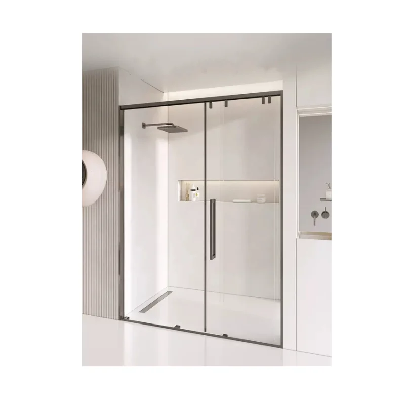 modern design New Product Tempered Glass with frame Stainless Steel Handle Sliding Shower Door