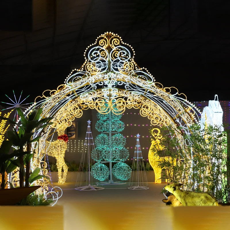 Customized 3D Outdoor Christmas Arch Motif Lights Decoration Elegant Arch Sculpture for Wedding and Holiday Landscape