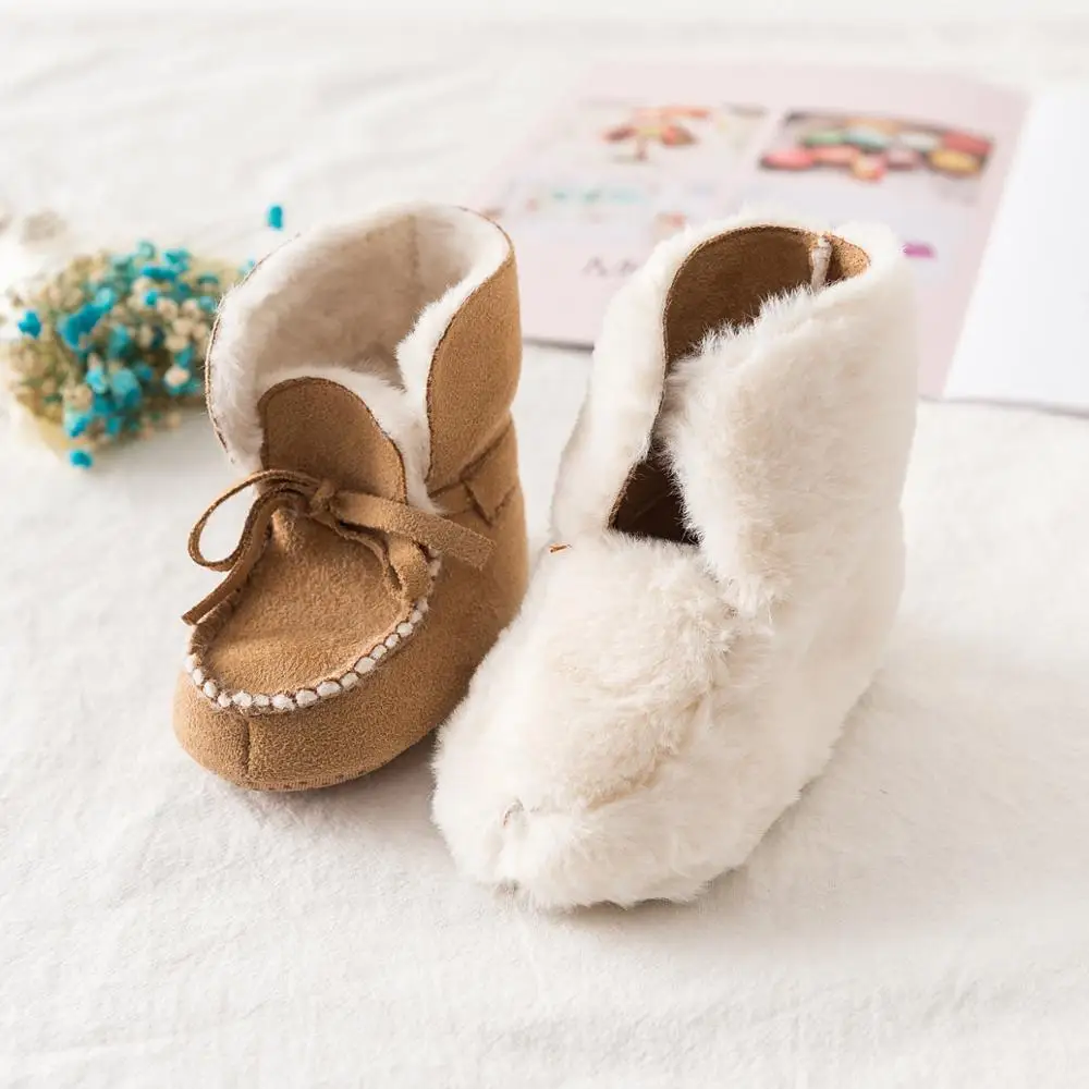 
Winter warm knitted wool baby booties princess baby shoes 2019 soft sole botton snow shoes for first walking 